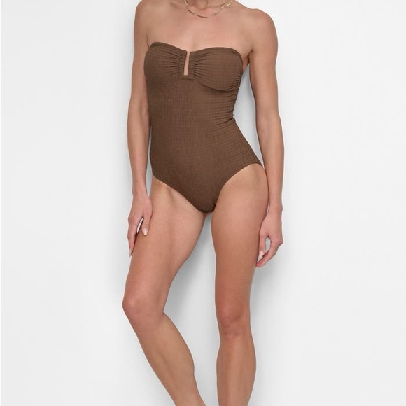 DKNY Bandeau Shirred One-Piece Swimsuit - Picture 7 of 11